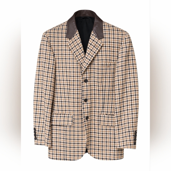 Moschino Other - Moschino Cheap and Chic Wool Plaid Leather Collar Blazer Mens 48